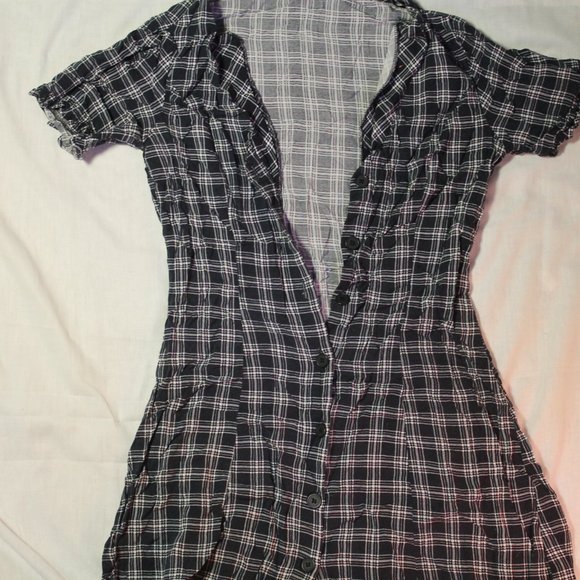 Divided button up plaid shirt dark blue white stripes size us 4 - Picture 7 of 7